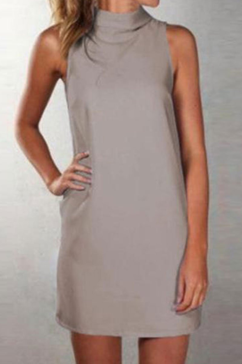 Crew Neck  Plain  Sleeveless Casual Dresses