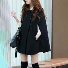 Load image into Gallery viewer, Collarless Pocket Plain Woolen Cape Sleeve Coat