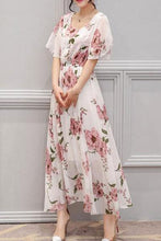 Load image into Gallery viewer, Chic Round Neck  Floral Printed  Chiffon Maxi Dress