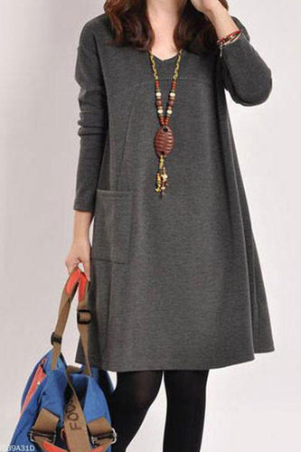 Round Neck Pocket Sweater Dress