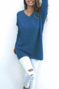 V Neck  Loose Fitting Plain Sweaters