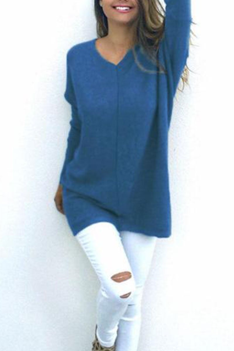 V Neck  Loose Fitting Plain Sweaters