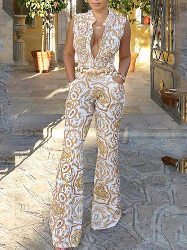 Sexy Retro Floral Print Sleeveless Jumpsuit