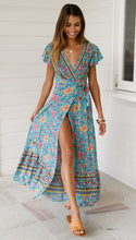 Load image into Gallery viewer, Big Pendulum V-Neck Beach Holiday Tie Printing Vacation Maxi Dress