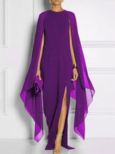 Load image into Gallery viewer, Long-Sleeved Cape Open Sleeve High Slit Plain Chiffon Maxi Dress