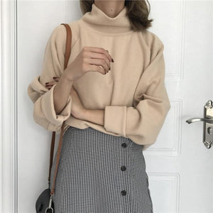 Casual High Collar Solid Color Raglan Sleeve Long Sleeve Sweater