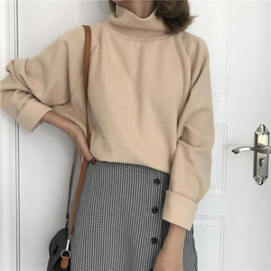 Casual High Collar Solid Color Raglan Sleeve Long Sleeve Sweater