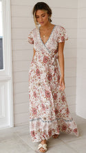 Load image into Gallery viewer, Big Pendulum V-Neck Beach Holiday Tie Printing Vacation Maxi Dress