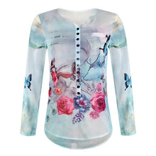 Load image into Gallery viewer, Long Sleeve Printed Round Neck Chiffon Shirt