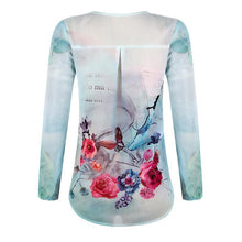 Load image into Gallery viewer, Long Sleeve Printed Round Neck Chiffon Shirt