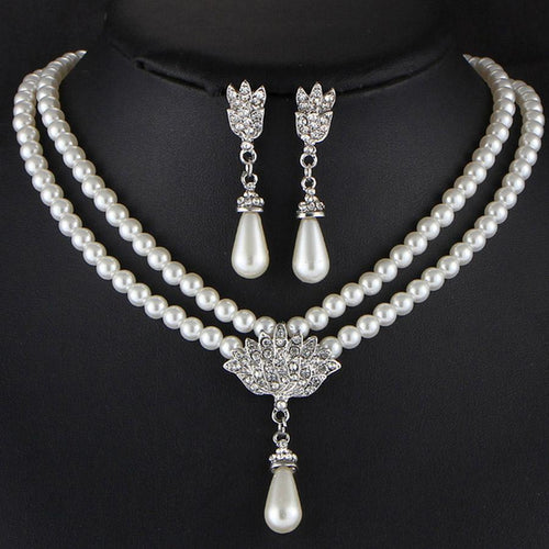 Elegance Pearl Rhinestone Necklace And Earrings