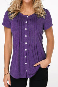 Fashion Button Round Neck Short-Sleeved T-Shirt