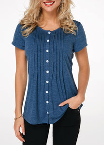 Fashion Button Round Neck Short-Sleeved T-Shirt