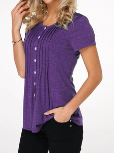 Fashion Button Round Neck Short-Sleeved T-Shirt