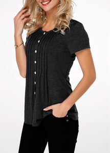 Fashion Button Round Neck Short-Sleeved T-Shirt