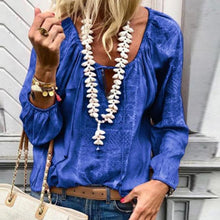 Load image into Gallery viewer, Lace Up Fashion V Neck  Long Sleeve Blouses