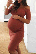 Load image into Gallery viewer, Maternity Off Shoulder Bodycon Dress