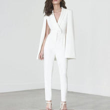 Load image into Gallery viewer, White Deep V Cape Sleeves Slinky Jumpsuit