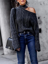 Load image into Gallery viewer, Twisted High Neck Pullover Off-The-Shoulder Knitted Sweater