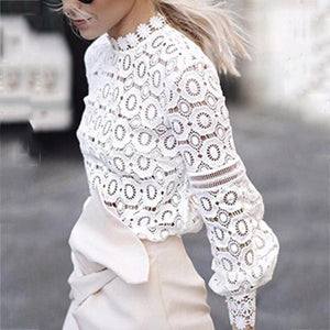 Hollow Lace Lantern Sleeves Fashion Tops