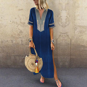 Sexy Side Split V Neck Printed Casual Maxi Dresses