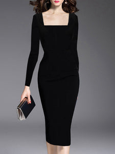 Boat Neck  Plain Bodycon Dress