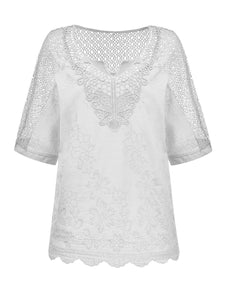 V Neck  Patchwork  Embroidery Blouses