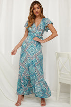 Load image into Gallery viewer, Big Pendulum V-Neck Beach Holiday Tie Printing Vacation Maxi Dress