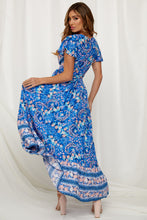 Load image into Gallery viewer, Big Pendulum V-Neck Beach Holiday Tie Printing Vacation Maxi Dress