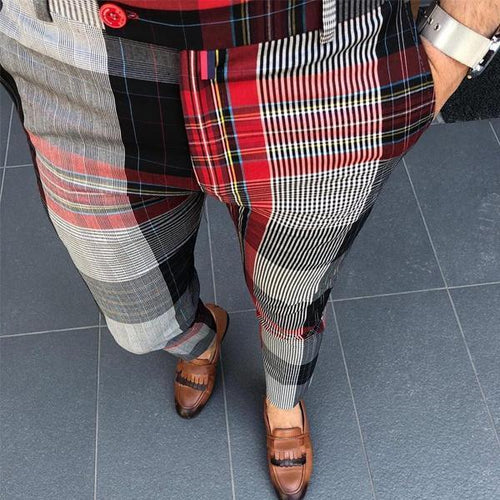 Men's High-Waisted Plaid Casual Pencil Pants