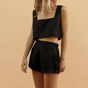 Square Collar Vest Navel Shorts Suit