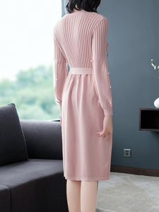 Round Neck  Beading  Plain Shift Dress