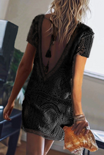 Load image into Gallery viewer, V Neck Lace Up Lace Short Sleeve Casual Dresses