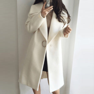 Lapel Single Button Plain Pocket Woolen Coat