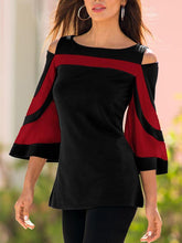 Load image into Gallery viewer, Round Neck  Backless  Striped  Three-Quarter Sleeve Long Sleeve T-Shirts