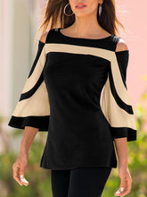 Load image into Gallery viewer, Round Neck  Backless  Striped  Three-Quarter Sleeve Long Sleeve T-Shirts