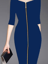 Load image into Gallery viewer, Asymmetric Neck  Slit Zips  Plain  Bodycon Dress
