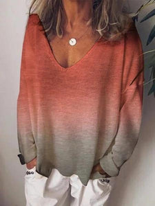 Printed Long Sleeve V Neck T-Shirts