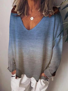 Printed Long Sleeve V Neck T-Shirts