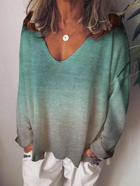 Printed Long Sleeve V Neck T-Shirts