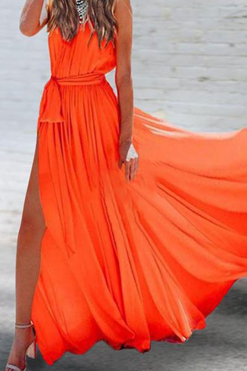 Sleeveless V-Neck Chiffon Elegant Vacation Maxi Dress