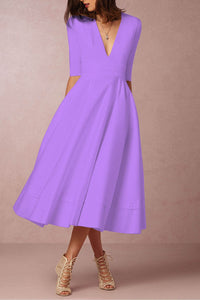 Deep V-Neck Solid Skater Dress 10 Colors Available