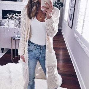 Fashion Long Sleeve Plain Pocket Cardigans