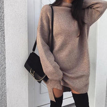 Load image into Gallery viewer, High Neck Batwing Sleeve Casual Sweater Dresses