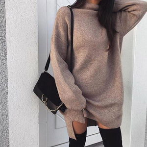 High Neck Batwing Sleeve Casual Sweater Dresses