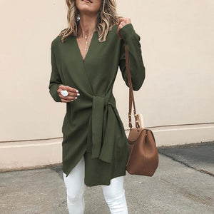 Solid Color V-Neck Casual Outerwear