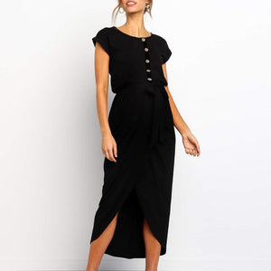 Maternity Casual Round Neck Short Sleeve Pure Colour Dress