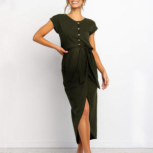 Maternity Casual Round Neck Short Sleeve Pure Colour Dress