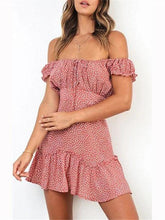 Load image into Gallery viewer, Summer Off Shoulder Polka Dot Printed Falbala Dress