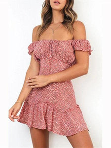 Summer Off Shoulder Polka Dot Printed Falbala Dress